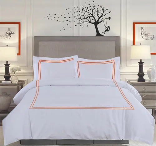 Vista 61 de BedDecor Lujoso juego de funda de edredón de algodón egipcio de 400 hilos, 1 pieza con hermoso bordado de 2 rayas