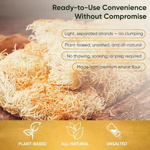 Vista 7 de Kataifi Masa de fillo rallada 500 g (17.6 oz) - Seca picada, sin sal, a base de plantas Para barra de chocolate con pistacho Dubai, Kunafa