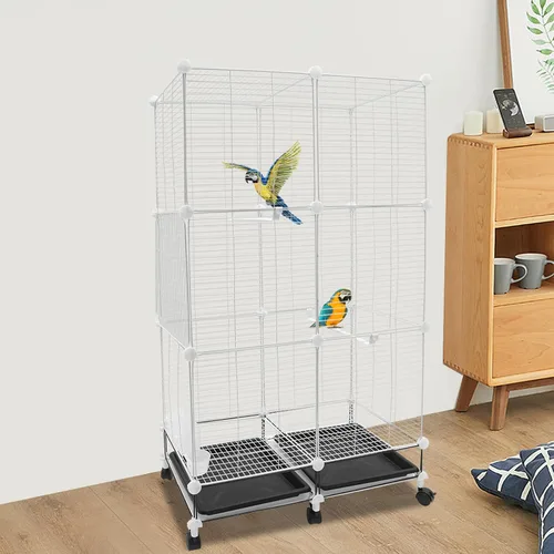 Vista 9 de Jaula grande para pájaros con soporte de 54 pulgadas con bandeja extraíble, soporte de jaula para pájaros rodante con ruedas para periquitos, loros