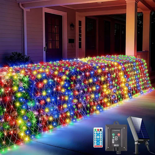 Vista 8 de Luces de Red Solares para Exteriores, 240 LED USB Luces de Malla Blanco Cálido para Arbustos Impermeables, 11.5 pies x 5 pies 8 Modos Luz de Cadena