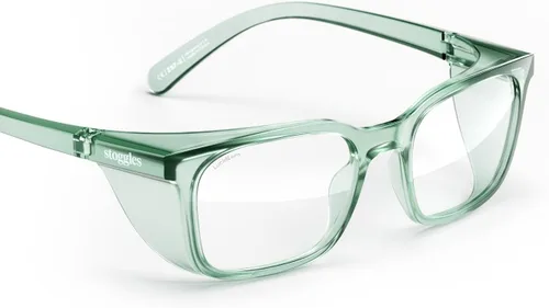 Vista 14 de Stoggles Lentes de seguridad con certificación Rectangular Z87.1, luz azul, lente de bloqueo UV, escudo superior y lateral, antivaho y elegantes