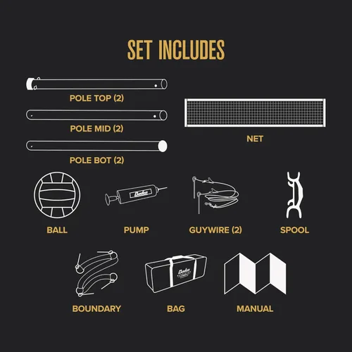 Vista 5 de Baden Volleyball Net Set, Volleyball Bag, Adjustable Poles, & Boundary Lines, Portable Volleyball Net for Backyard or Outdoor Activities for Men