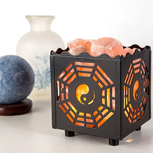 Vista 6 de Lámpara de sal natural himalaya en canasta de metal con cordón regulable - Elija su diseño