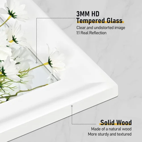 Vista 5 de CULER Espejo de pared de madera blanca para baño, espejos colgantes rectangulares de 20 x 16 pulgadas con marco de madera para sala de estar