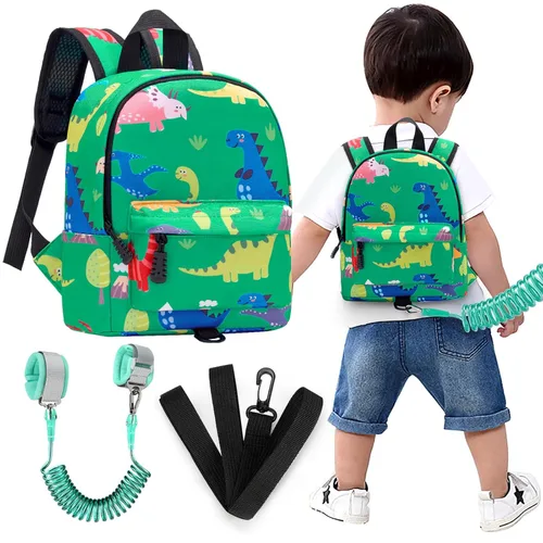 Vista 15 de Accmor Arnés de mochila de dinosaurio para bebés con correa para niños pequeños con eslabón de muñeca antipérdida, bonita bolsa de guardería