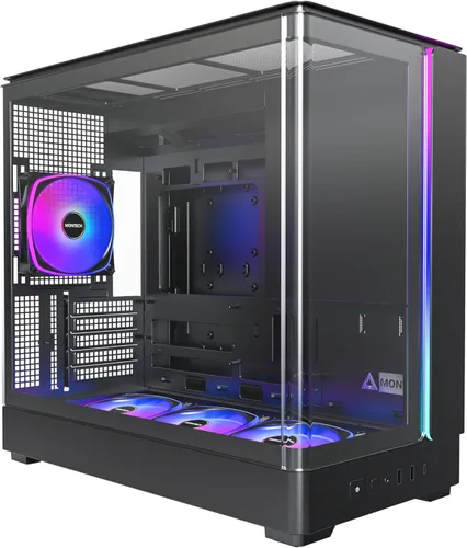 Vista 16 de Chasis para PC Montech King 15 Micro-ATX, vidrio panorámico curvo, enfriamiento de flujo de aire tipo chimenea, diseño de cámara dual, soporte
