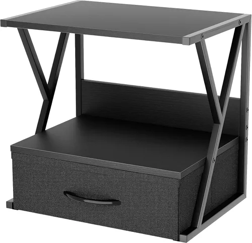 aboxoo - Soporte para impresora de escritorio con cajón de almacenamiento, estante de escritorio de 2 niveles o debajo del escritorio, organizador