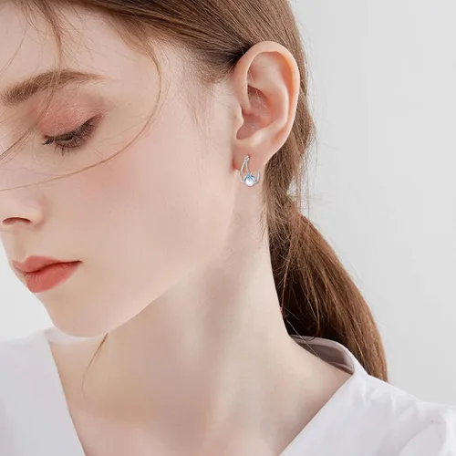 Vista 3 de Aretes de aro doble con piedras preciosas para mujer, plata de ley, perla, piedra lunar, turquesa, negro, ónix, jade ópalo, lapislázuli, aretes