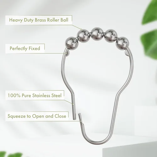 Vista 90 de Amazer - Juego de 12 ganchos decorativos para cortina de ducha de acero inoxidable para barras de cortinas de baño, blanco acrílico