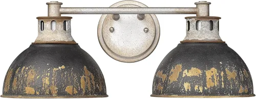 Vista 2 de Kinsley - Lámpara de tocador de 2 luces en acero galvanizado envejecido y hierro negro antiguo