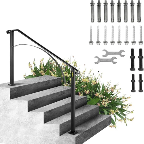 Vista 17 de VEVOR Kit de barandilla para escaleras al aire libre, pasamanos de 5 pies de 0 a 5 escalones, barandilla de aluminio negro de ángulo ajustable