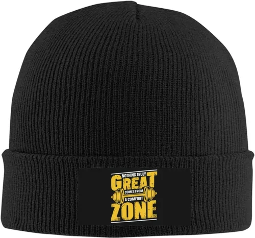 FUNIAN Knit Beanie Warm and Cozy Winter Hat for Men and Women, Nothing Truly Great Comes from A Comfort Zone Fashionable Accessories with Stylish