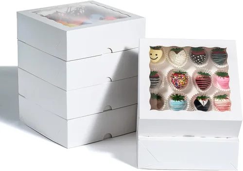 Vista 9 de RomanticBaking 14 piezas cajas de panadería de 7" x 7" x 2 1/2" pulgadas con ventana para tartas, galletas, fresas cubiertas de chocolate