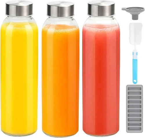 Vista 20 de Zukro Botellas de agua de vidrio de 8 onzas con tapas, botellas reutilizables de jugo transparente con tapa hermética de acero inoxidable