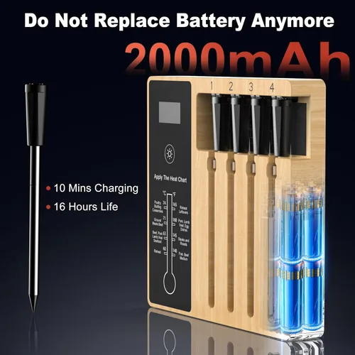 Vista 6 de Termómetro inalámbrico de carne para asar 4 sondas, termómetro digital Bluetooth remoto, súper estabilidad y precisión, termómetro eléctrico