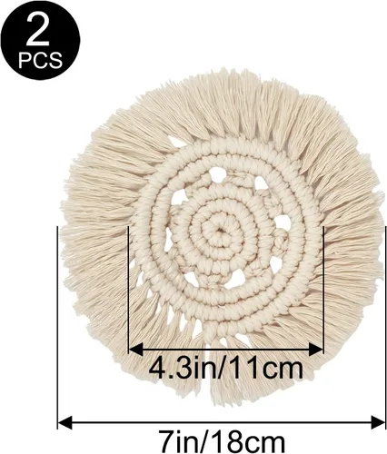 Vista 3 de Juego de 2 posavasos bohemios de macramé, posavasos absorbentes para bebidas, redondos tejidos a mano para decoración bohemia del hogar, posavasos