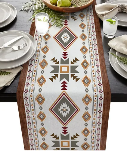 Southwest - Camino de mesa bohemio de algodón y lino de 36 pulgadas, bufandas de tocador, vintage, bohemio, nativo americano, tribal, geométrico,