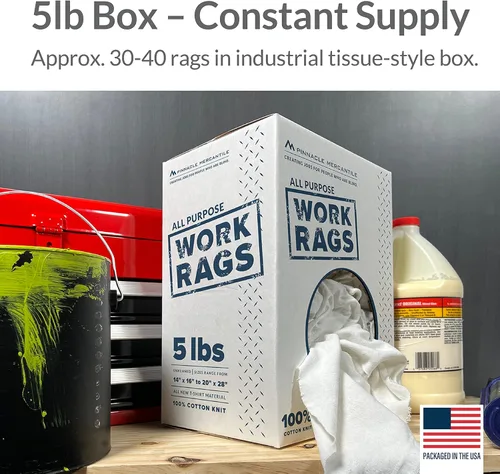 Vista 5 de Pinnacle Mercantile 5lb Box Rags 100% algodón camiseta de punto a granel tamaño surtido todo nuevo material no dobladillo multiusos paños