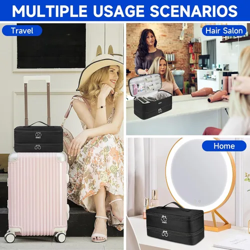 Vista 6 de Funda de viaje compatible con Shark Flexstyle/FlexFusion/secador de pelo, bolsa de almacenamiento de herramientas calientes para cabello de doble