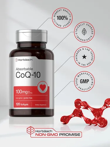 Vista 6 de Horbäach Cápsulas blandas CoQ10 de 100 mg 120 unidades Suplemento sin OMG y sin gluten