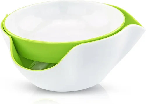 Southern Homewares Tazón doble de pedestal para pistachos con almacenamiento de cáscaras – Interior verde, ideal para maníes, pistachos, frutas,