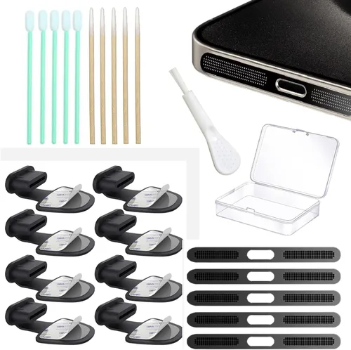 Vista 8 de Paquete de 8 tapones antipolvo para iPhone serie 17, 16, 15, tapa USB C, limpiador de puertos USB C, cubierta de altavoz de teléfono, con kit