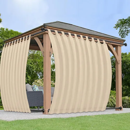 Vista 29 de PureFit Cortinas de exterior para patio desmontable, con pestañas adhesivas, impermeables, resistentes a la intemperie, a los rayos UV y a la Beige