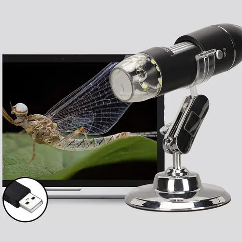 Vista 6 de Microscopio digital USB 50X a 1600X, cámara endoscopio de aumento con 8 LED, microscopio portátil de mano con soporte para Android