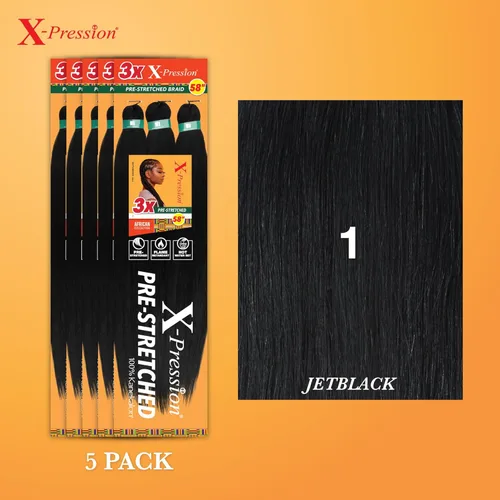 Vista 217 de Sensationnel X-Pression - Trenzas prestiradas, 3 unidades, 58 pulgadas, paquete de 1 unidad, 1B