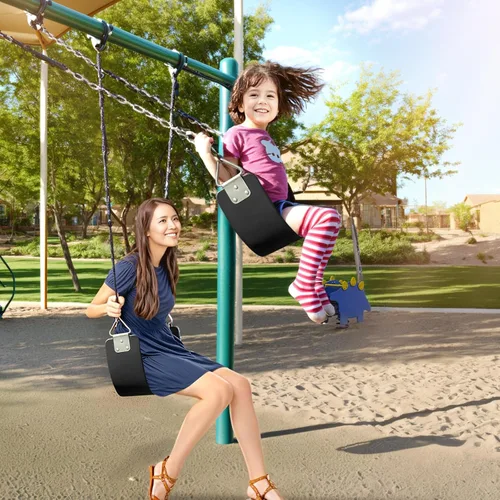 Vista 6 de Asiento de columpio de 2 piezas con anillo triangular de metal de 30.4 x 5.9 pulgadas, soporta 300 libras, juego de columpio resistente, accesorios