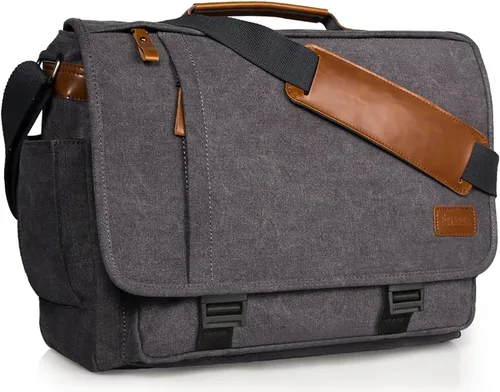 Vista 13 de ESTARER Messenger Bag 14 15.6 17.3 Inch, Mens Computer Bag Water-resistant Canva, Laptop Shoulder Bag for Work College Travel