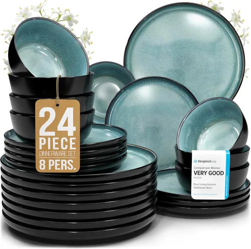 Vista 55 de Juego de vajilla de gres para 4 personas 12 piezas – Juego de platos y cuencos negros mate – Apto para lavavajillas, microondas y resistente a