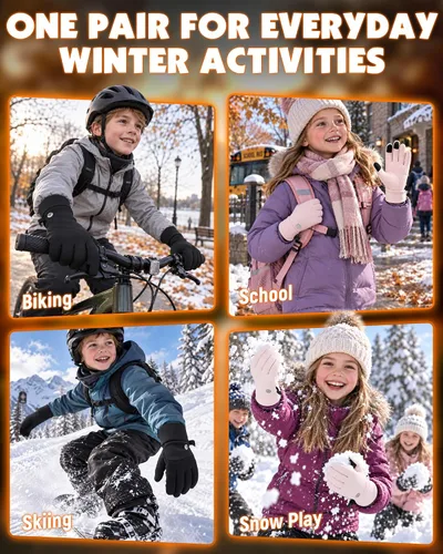 Vista 10 de Hikenture Guantes de invierno cálidos para niños, pantalla táctil, ciclismo Negro