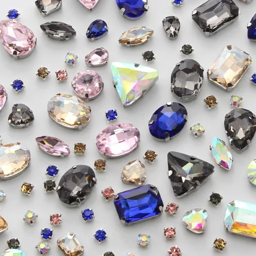 Vista 17 de TANOSII 100 diamantes de imitación para coser con formas mixtas, gemas de cristal para coser en gemas de cristal, parte trasera plana con garra