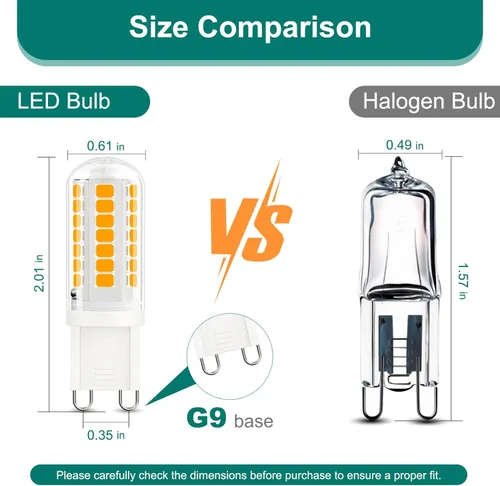 Vista 4 de DiCUNO Bombilla LED G9 de 4 W, 3000 K blanco cálido, equivalente a halógeno de 40 W, bombillas de araña T4 G9 con base de dos pines, no regulable