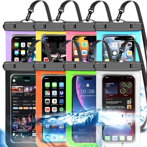 Vista 17 de Paquete de 5 bolsas impermeables universales blancas de hasta 8.3 pulgadas, funda impermeable para teléfono grande, nivel de protección: IP68