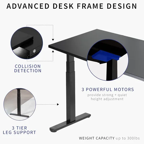 Vista 6 de VIVO DESK-KIT-3E8BO - Escritorio eléctrico de altura ajustable de 83 x 60 pulgadas para trabajar de pie, con 2 cubiertas sólidas de bambú, marco