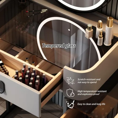 Vista 3 de Vanity Desk with Mirror and Drawers, White Vanity with Mirror, Wooden Makeup Desk for Bedroom Dressing Room, with Adjustable Brightness Mirror,Dark