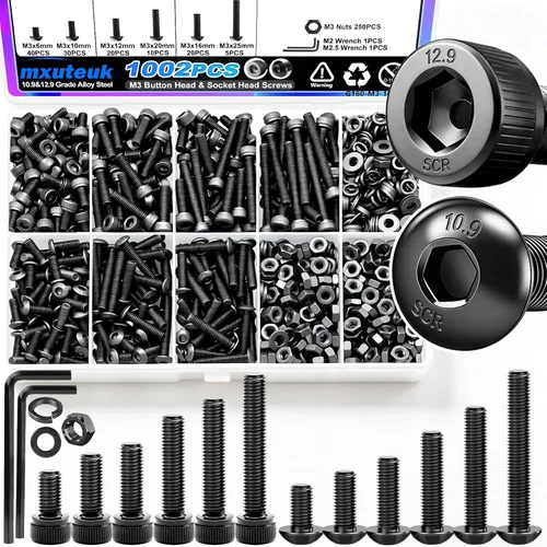 Vista 30 de mxuteuk Juego de tornillos métricos y pernos de brida, kit surtido de tuercas y pernos M2/M3/M4/M5/M6/M8/M10, tornillos de máquina de acero