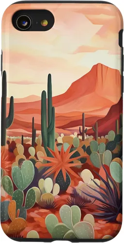 Vista 18 de Abstract Mountains Cactus Desert Landscape in Funda Terracota para iPhone 16