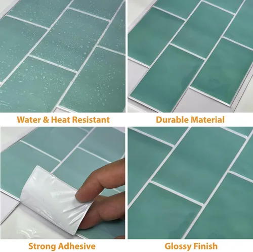 Vista 6 de WALPLUS 20 hojas de calcomanías brillantes para azulejos de muro de cocina, autoadhesivas para azulejos de metro de 12 x 6 pulgadas, azulejos