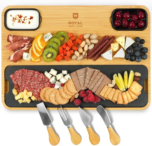Vista 16 de ROYAL CRAFT WOOD Tabla grande de quesos y charcutería – Tabla grande de queso de bambú – Bandeja para servir – Regalos de inauguración de la casa