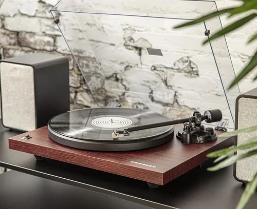 Vista 2 de Crosley C6B-MA tocadiscos Bluetooth con accionamiento por correa con brazo de tono ajustable, caoba
