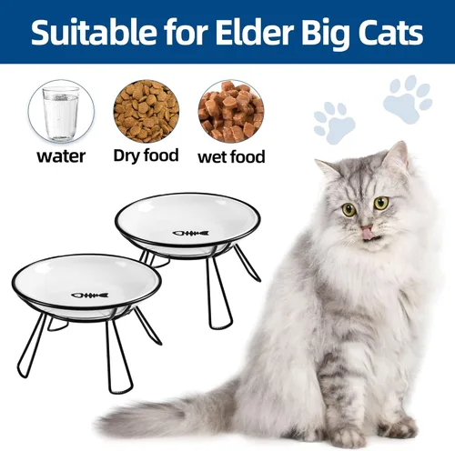 Vista 3 de Cuencos para gatos, cuenco elevado, plato de cerámica elevado con soporte de metal, estación de alimentación de agua o comida para mascotas