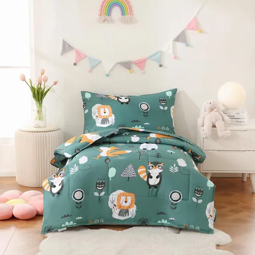 Vista 17 de JSD Juego de ropa de cama de sirena para niños pequeños, juego de sábanas de edredón de 4 piezas con temática oceánica, lavable a máquina