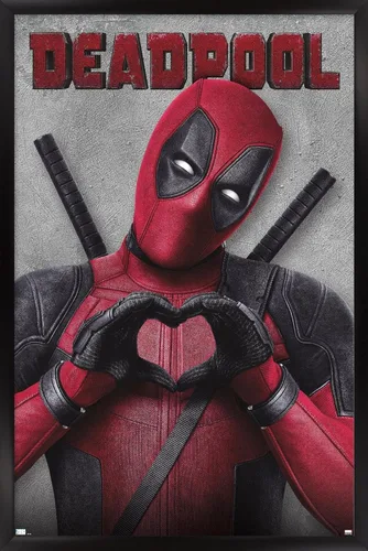 Vista 8 de Marvel Deadpool Legacy - Póster de pared de corazón, 22.4 pulgadas de largo x 14.7 pulgadas de ancho, versión enmarcada de madera de granero