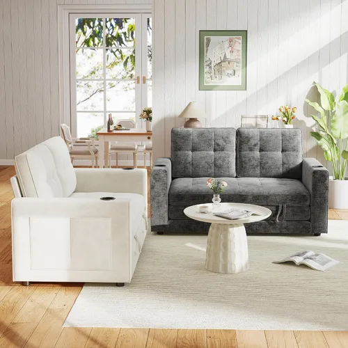 Vista 2 de WorthFurni Sofá Cama Convertible, Sofá Cama Plegable 2 en 1, Loveseat Sofá Cama Extraíble, Sofá Cama de Piso para Espacios Pequeños, Sofá Cama Gris