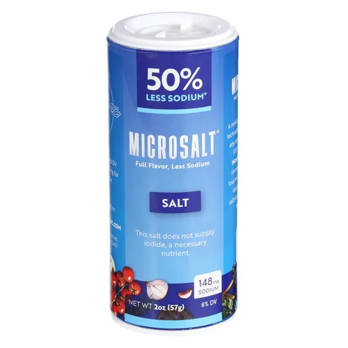 Vista 3 de Microsalt 50% menos de sal de sodio, sustituto de sal regular, sal condimentadora para aperitivos, sabor completo, menos sodio, 2 onzas, paquete de 2