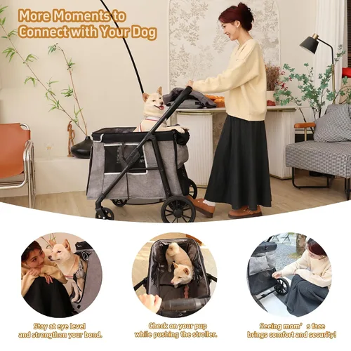 Vista 5 de Cochecito mediano para perros pequeños a grandes, con 4 ruedas, cochecito múltiple para 4 perros con capacidad para hasta 40 libras, plegado con un