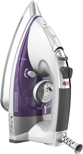 Vista 8 de BLACK+DECKER IR1350S Plancha a vapor profesional con suela de acero inoxidable y cable extra largo, púrpura